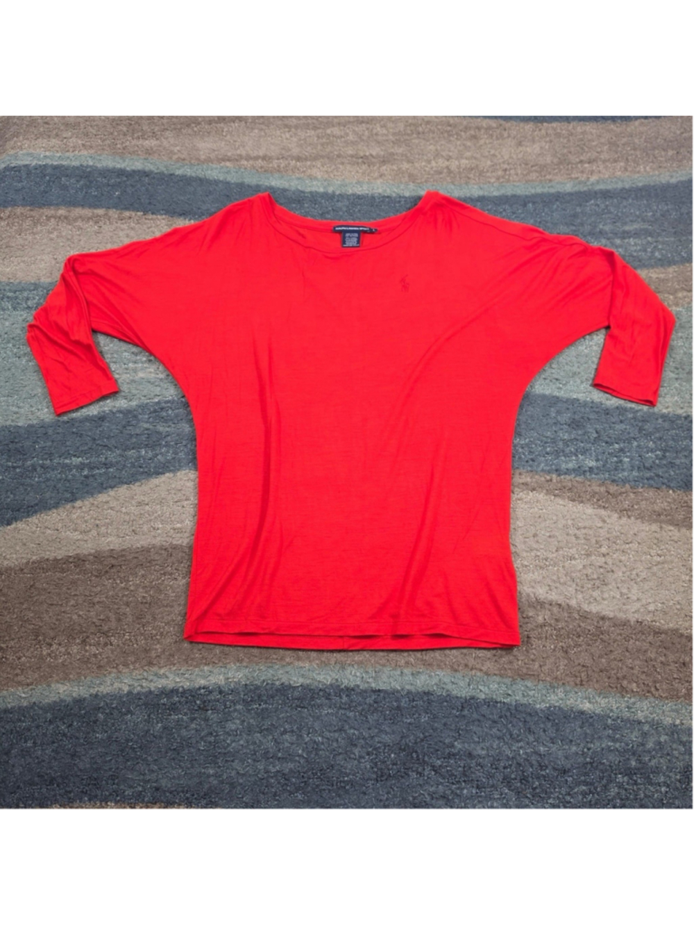 Ralph Lauren Sport Red Pony Logo 3/4 Sleeve Stretch Top Womens Large